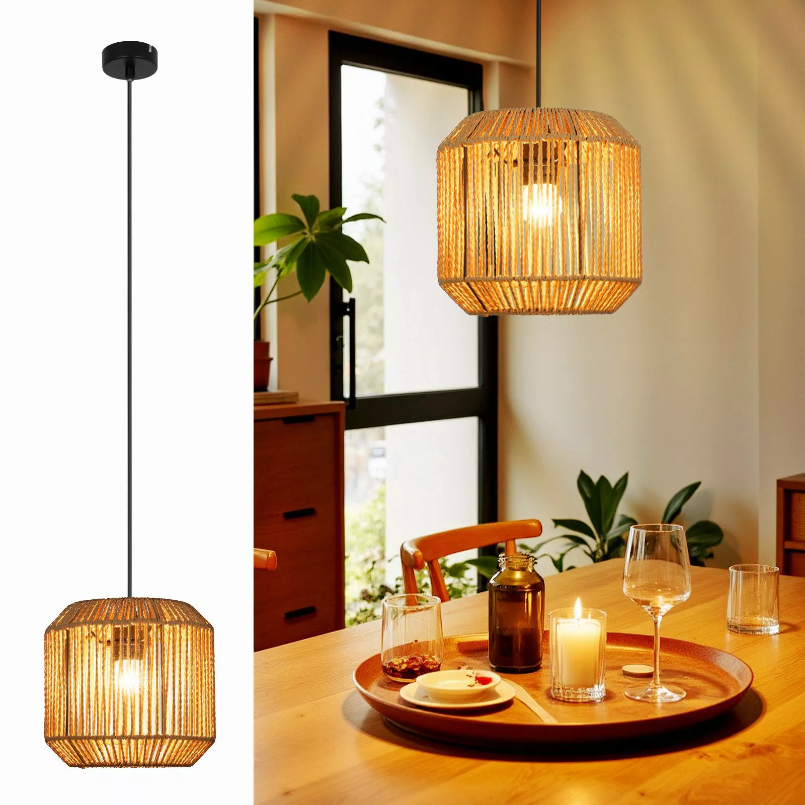 Nettlife Pendelleuchte Esstisch Rattan Vintage 1 günstig online kaufen