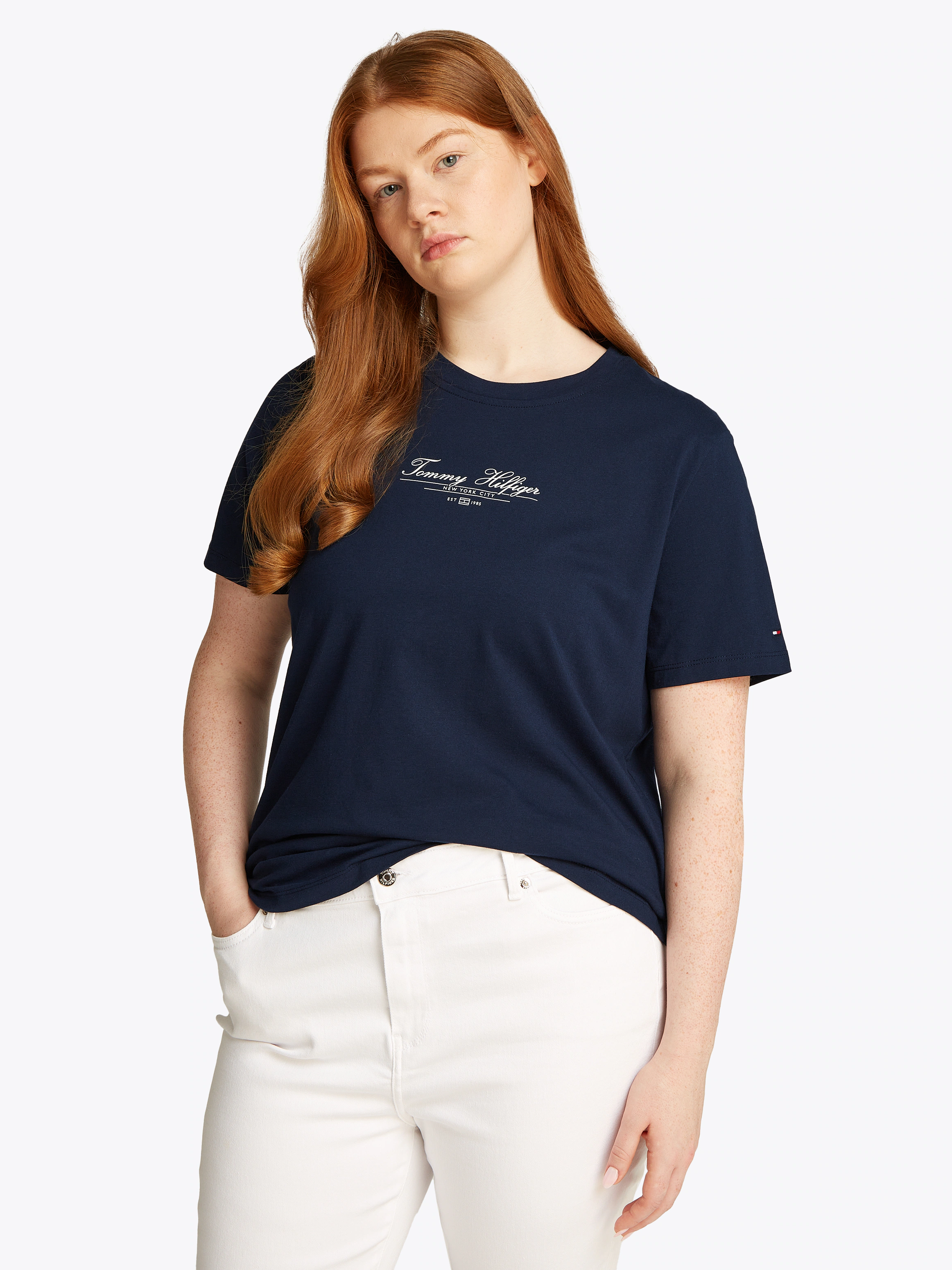 Tommy Hilfiger Curve Rundhalsshirt "CRV REG SCRIPT C-NK TEE SS", in Großen günstig online kaufen