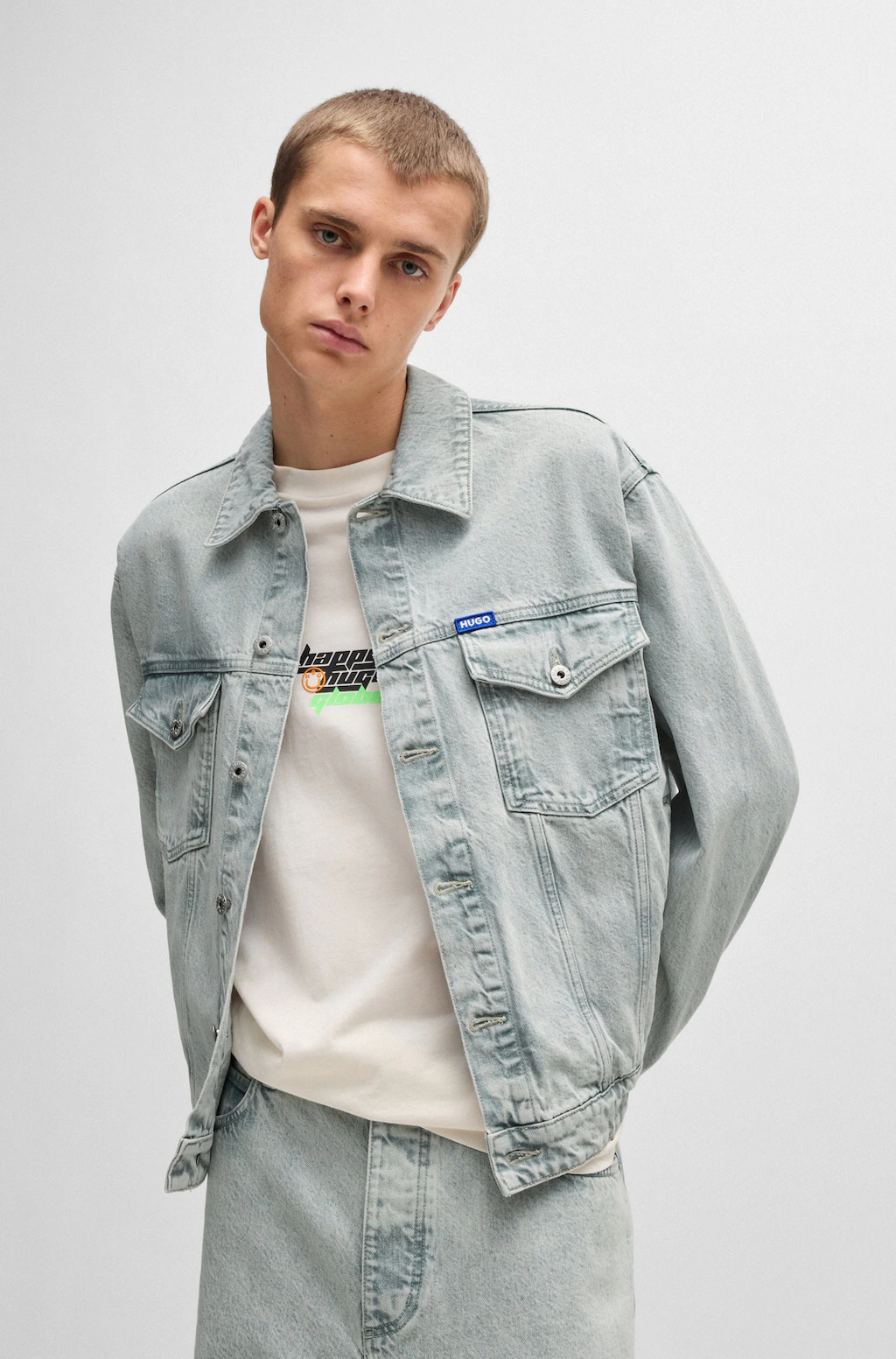 HUGO Blue Jeansjacke "Dex", mit BOSS Leder-Badge günstig online kaufen