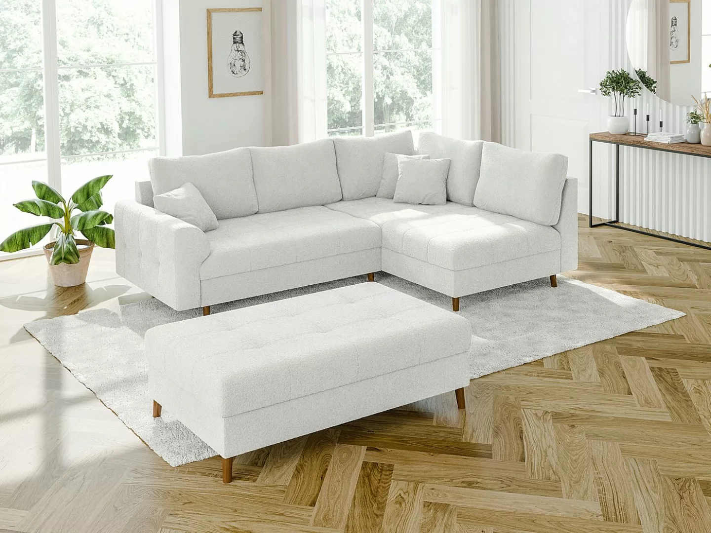 S-Style Möbel Ecksofa mit Schlaffunktion und Hocker Leif mit Holzfüßen, aus günstig online kaufen