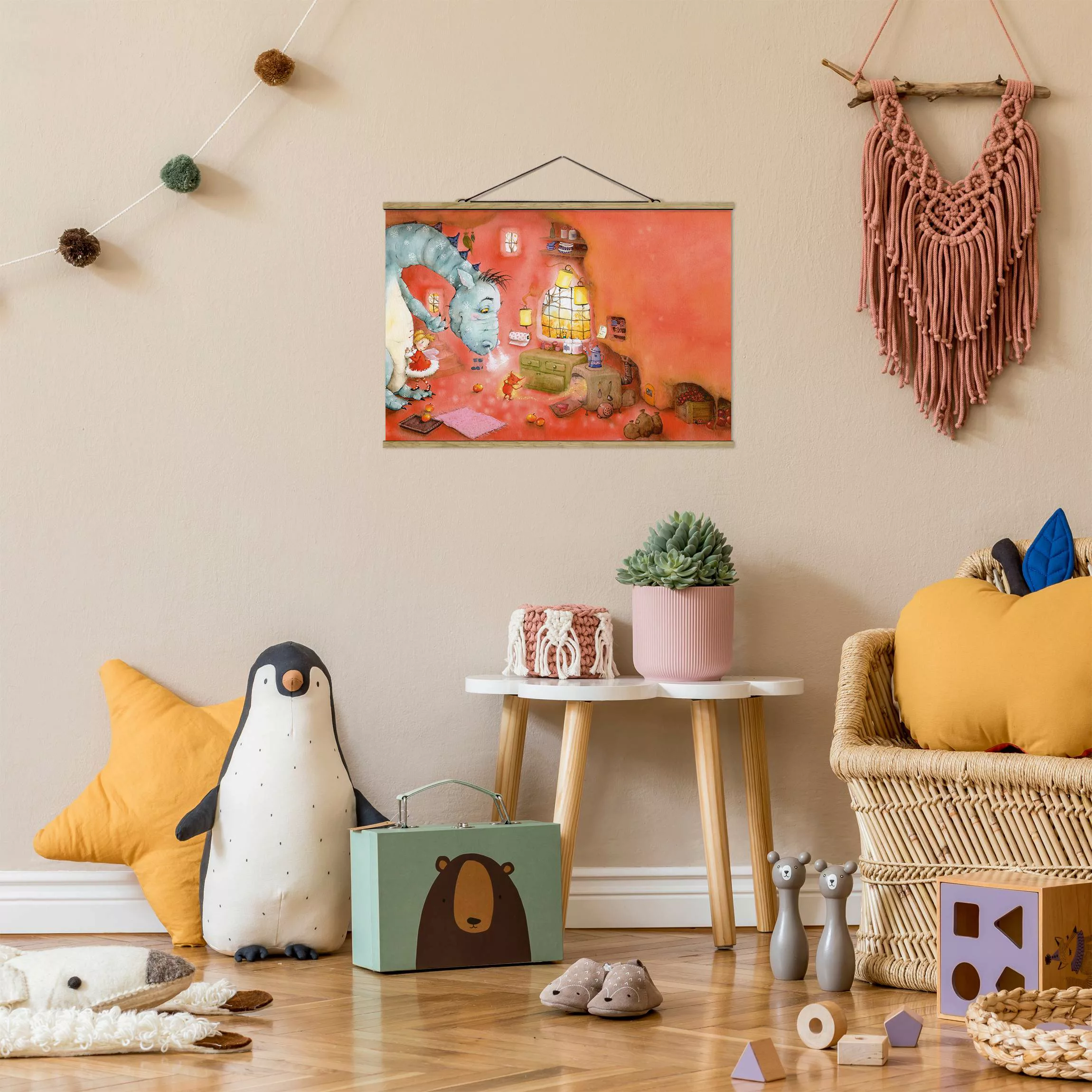 Stoffbild Kinderzimmer mit Posterleisten - Querformat Wassili Waschbär - Mm günstig online kaufen