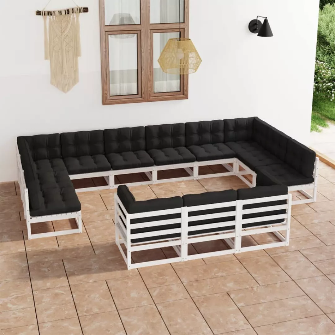 13-tlg. Garten-lounge-set Mit Kissen Weiß Kiefer Massivholz günstig online kaufen