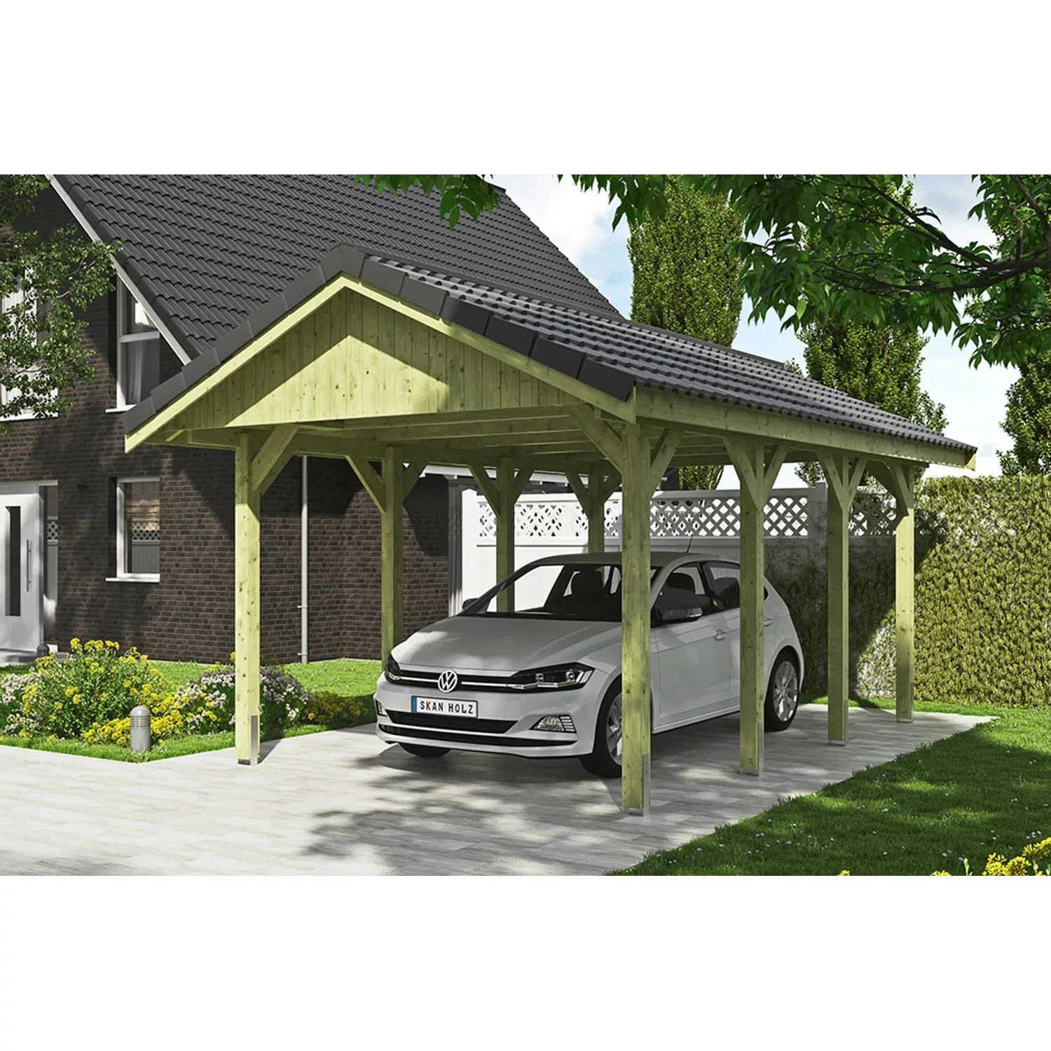 Satteldach-Carport Wallgau 380 x 600 cm Dachlattung günstig online kaufen