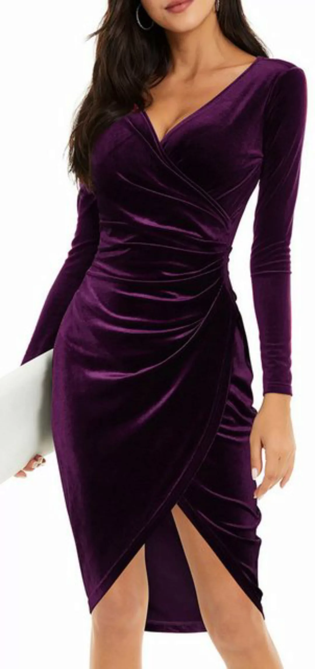 ZWY Satinkleid Elegantes Damen-Abendkleid mit V-Ausschnitt,kleid lila damen günstig online kaufen