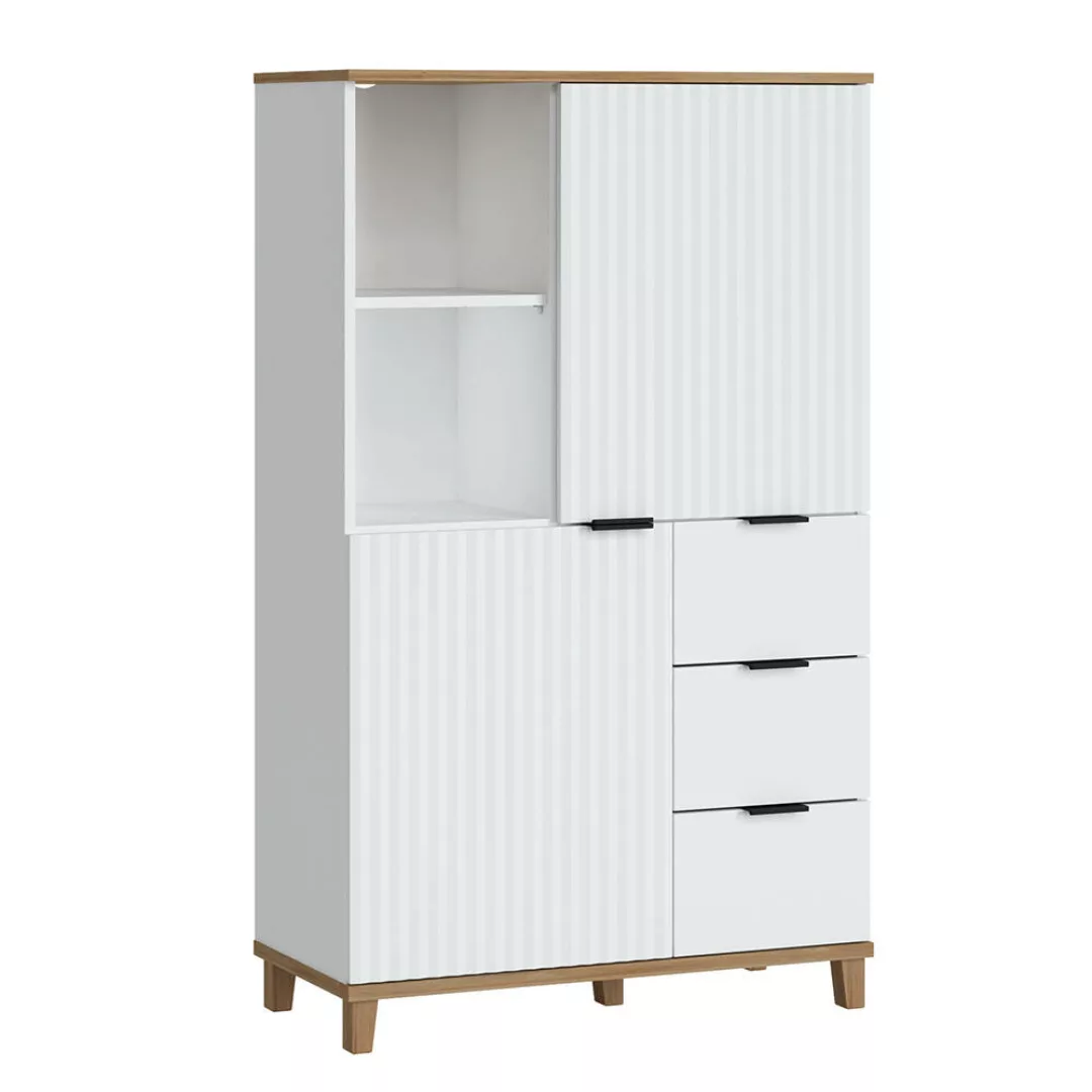 Highboard in weiß mit Eiche Nb. PLYMOUTH-129 mit 3 Schubladen, 2 Türen, B/H günstig online kaufen