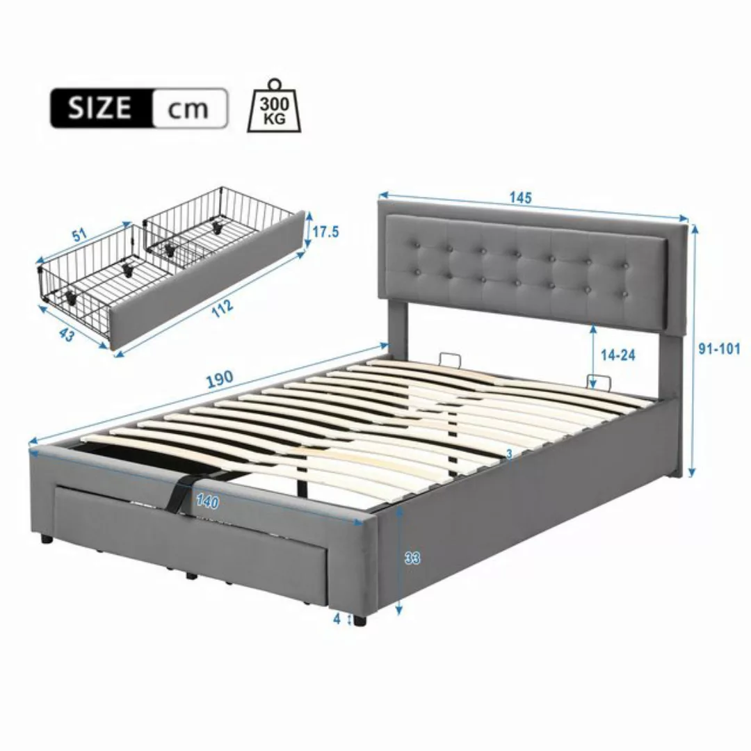 OKWISH Polsterbett Hydraulisches Stauraumbett Doppelbett (Doppelbett, mit 2 günstig online kaufen