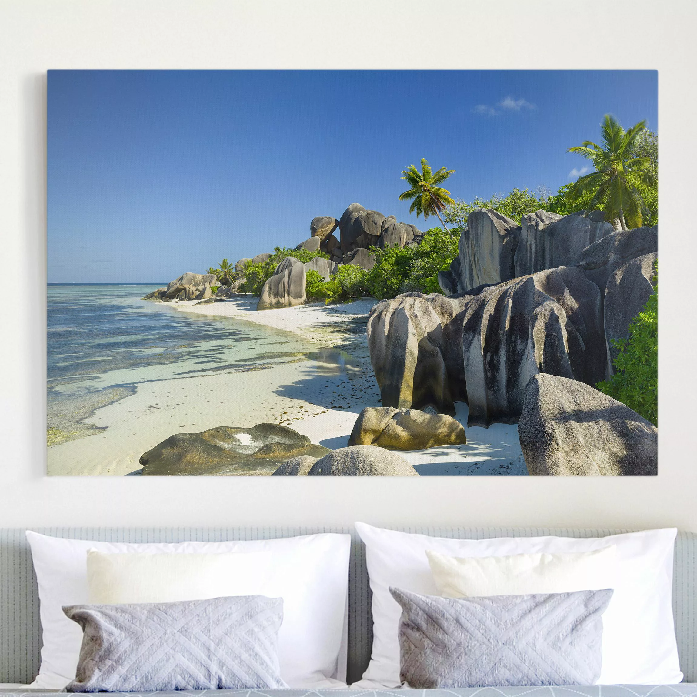 Leinwandbild Strand - Querformat Traumstrand Seychellen günstig online kaufen