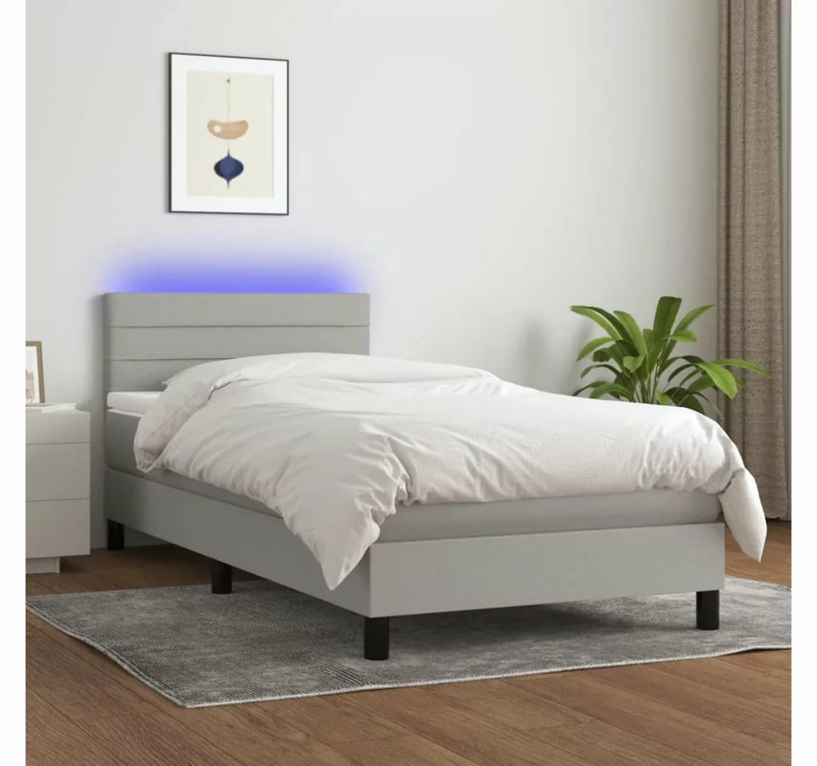 vidaXL Boxspringbett Boxspringbett mit Matratze LED Hellgrau 80x200 cm Stof günstig online kaufen