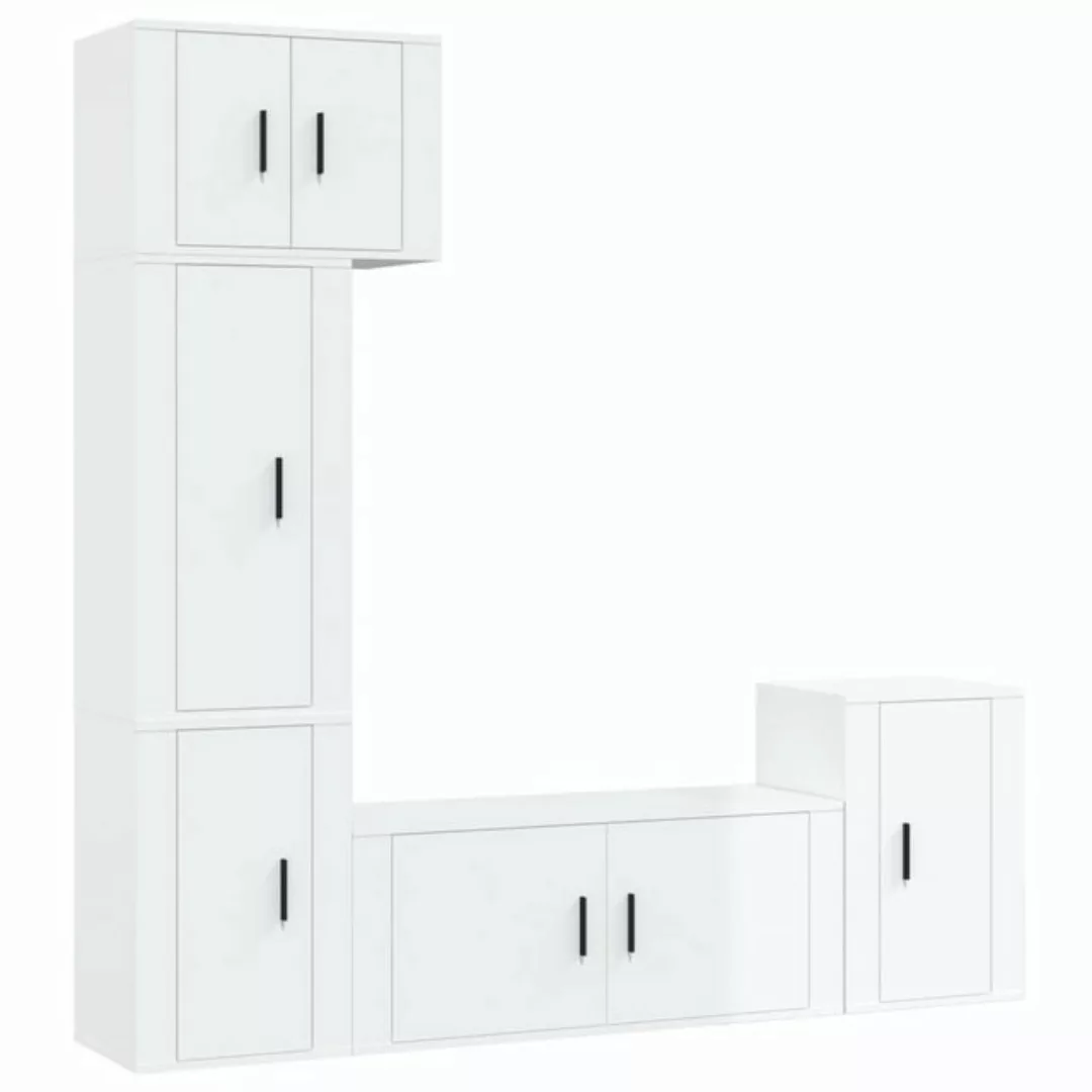 vidaXL TV-Schrank 5-tlg TV-Schrank-Set Hochglanz-Weiß Spanplatte günstig online kaufen