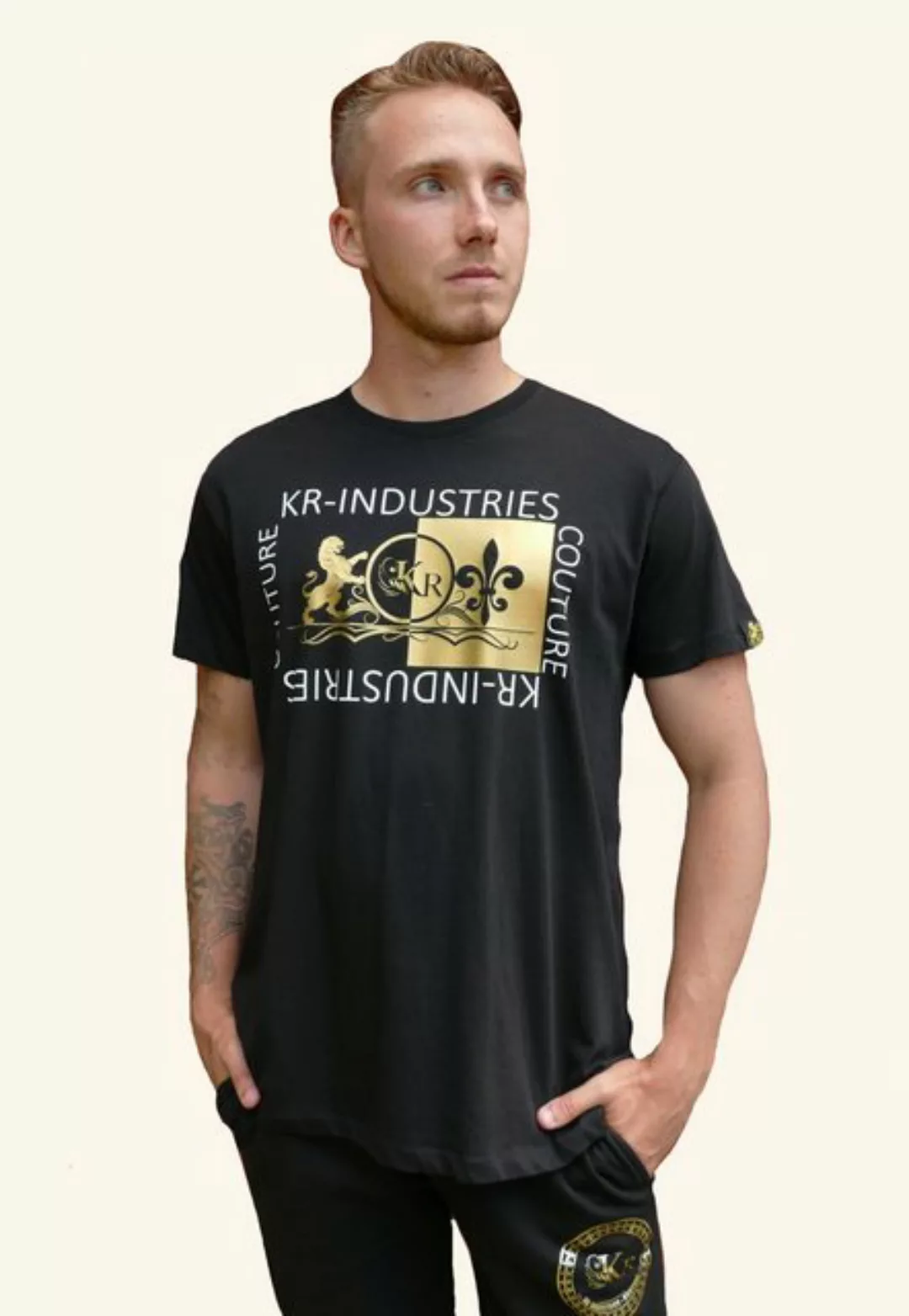 KR-Industries T-Shirt Shirt Yin Yang Applikationen in gold & weiß, Markenla günstig online kaufen