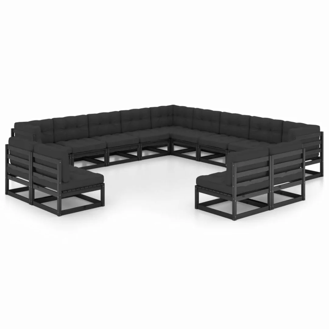 13-tlg. Garten-lounge-set Mit Kissen Schwarz Massivholz Kiefer günstig online kaufen