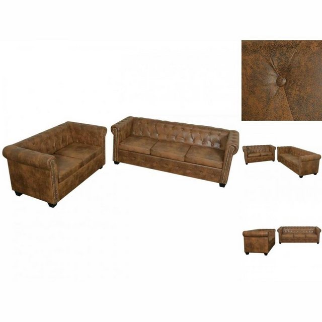 vidaXL Sofa Chesterfield Sofa-Set 2-Sitzer und 3-Sitzer Kunstleder Braun günstig online kaufen