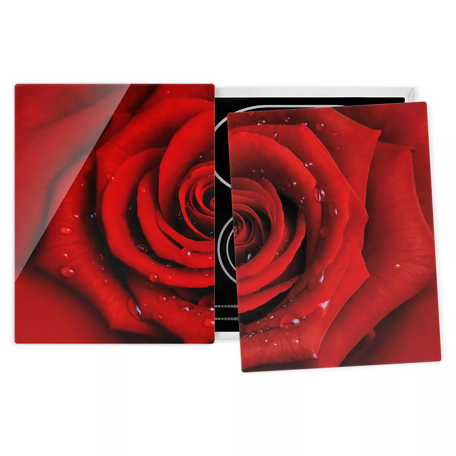 home24 Herdabdeckplatte Rose mit Wassertropfen günstig online kaufen