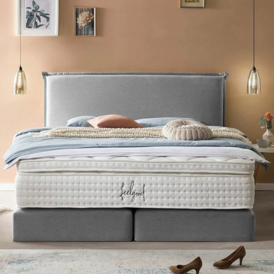 BettCo Boxspringbett London (in Hellgrau Webstoff, 160 x 200 cm), Kopfteil günstig online kaufen