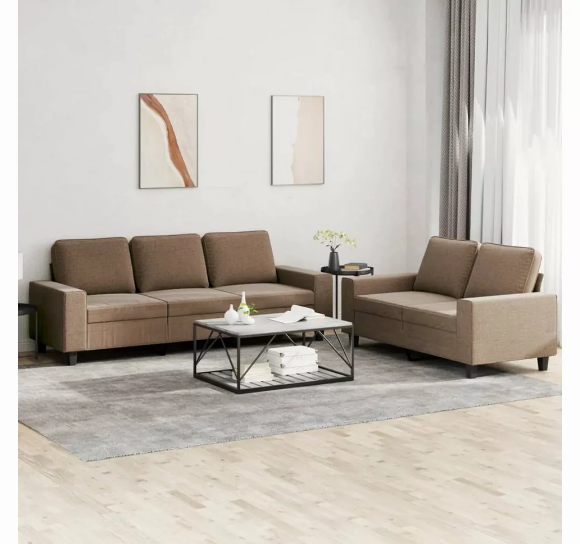 vidaXL Sofa Sofagarnitur Set mit Kissen Stoff, 2-tlg., Braun günstig online kaufen