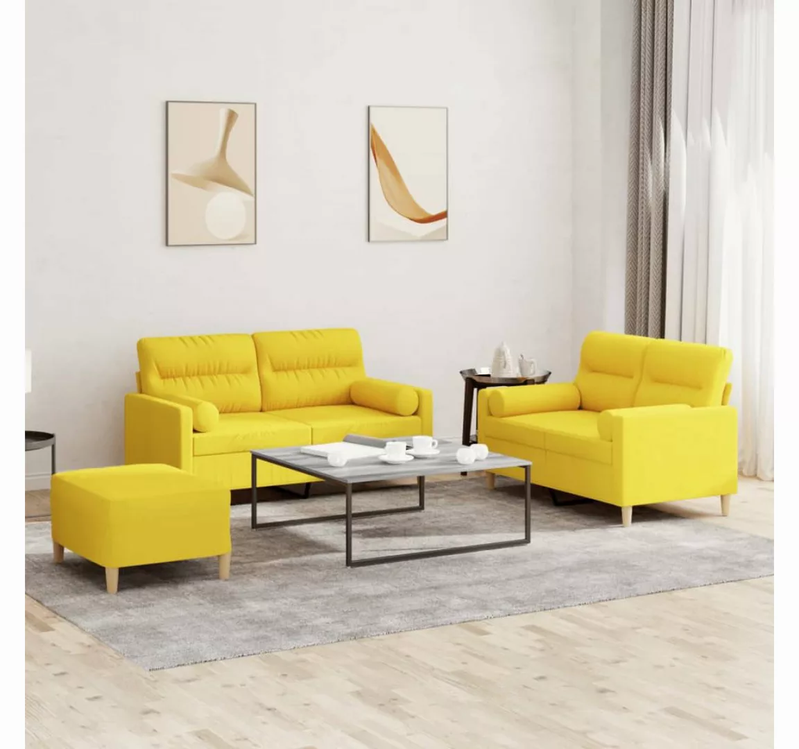 vidaXL Sofa Sofagarnitur Set mit Kissen Stoff, 3-tlg., Gelb günstig online kaufen