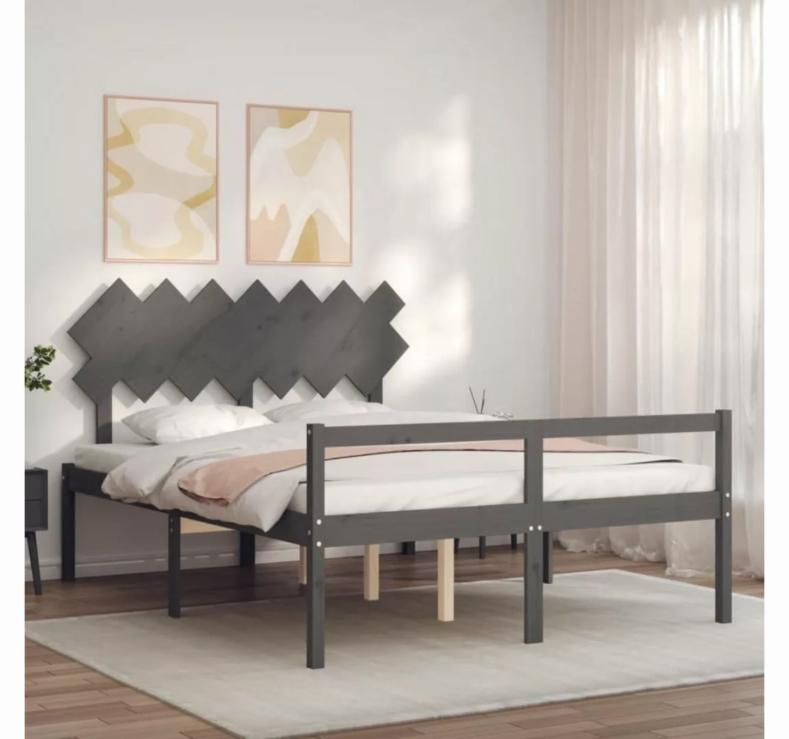 vidaXL Bett Seniorenbett mit Kopfteil Grau Kingsize Massivholz günstig online kaufen