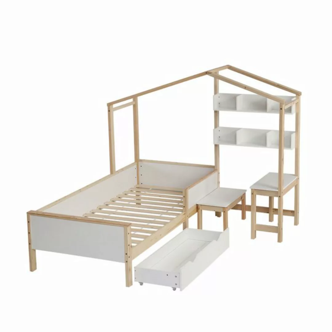 HAUSS SPLOE Kinderbett 90x200cm mit Schubladen, Regalen, Tisch und Hocker, günstig online kaufen