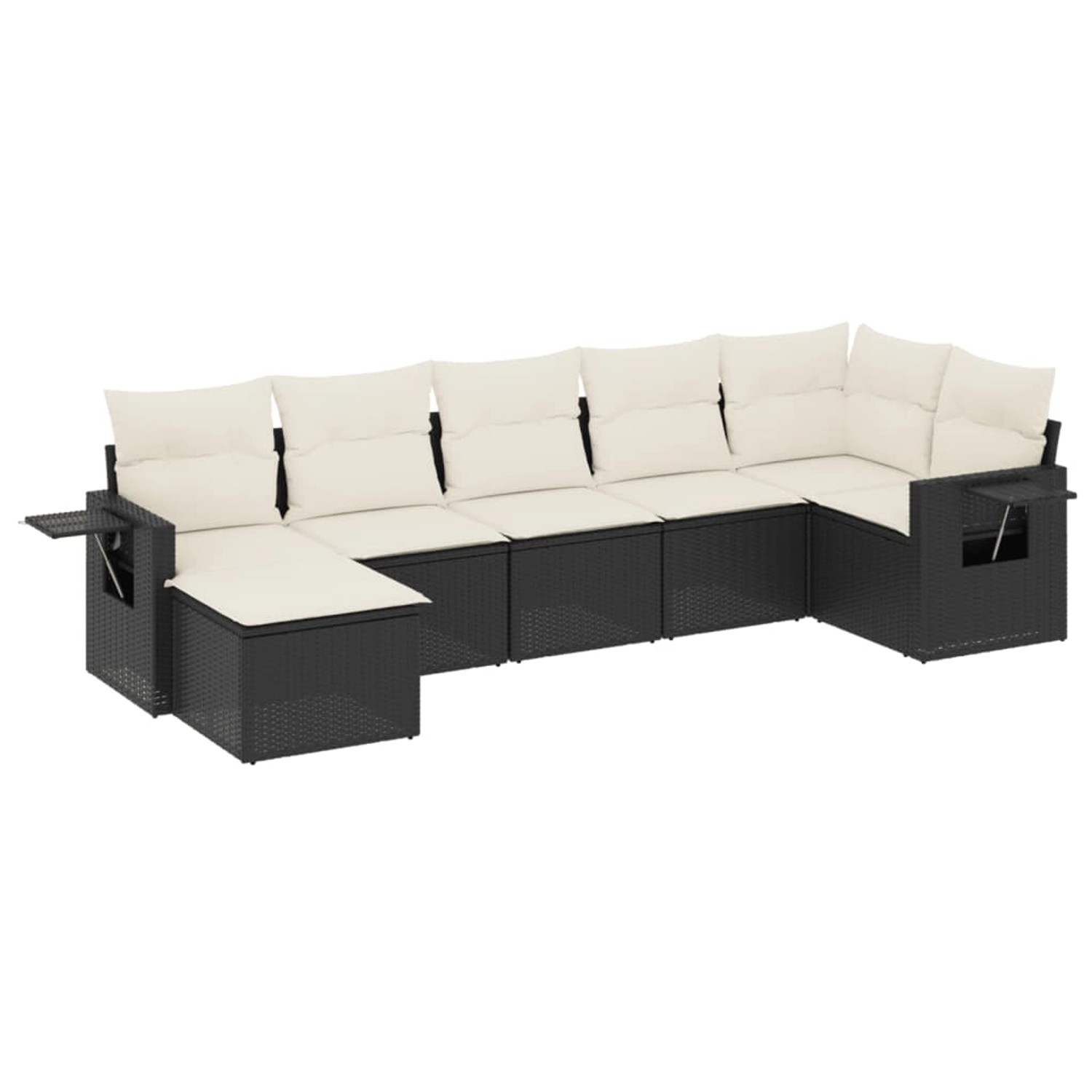 vidaXL 7-Tlg Garten-Sofagarnitur mit Kissen Schwarz Poly Rattan 3220475 günstig online kaufen