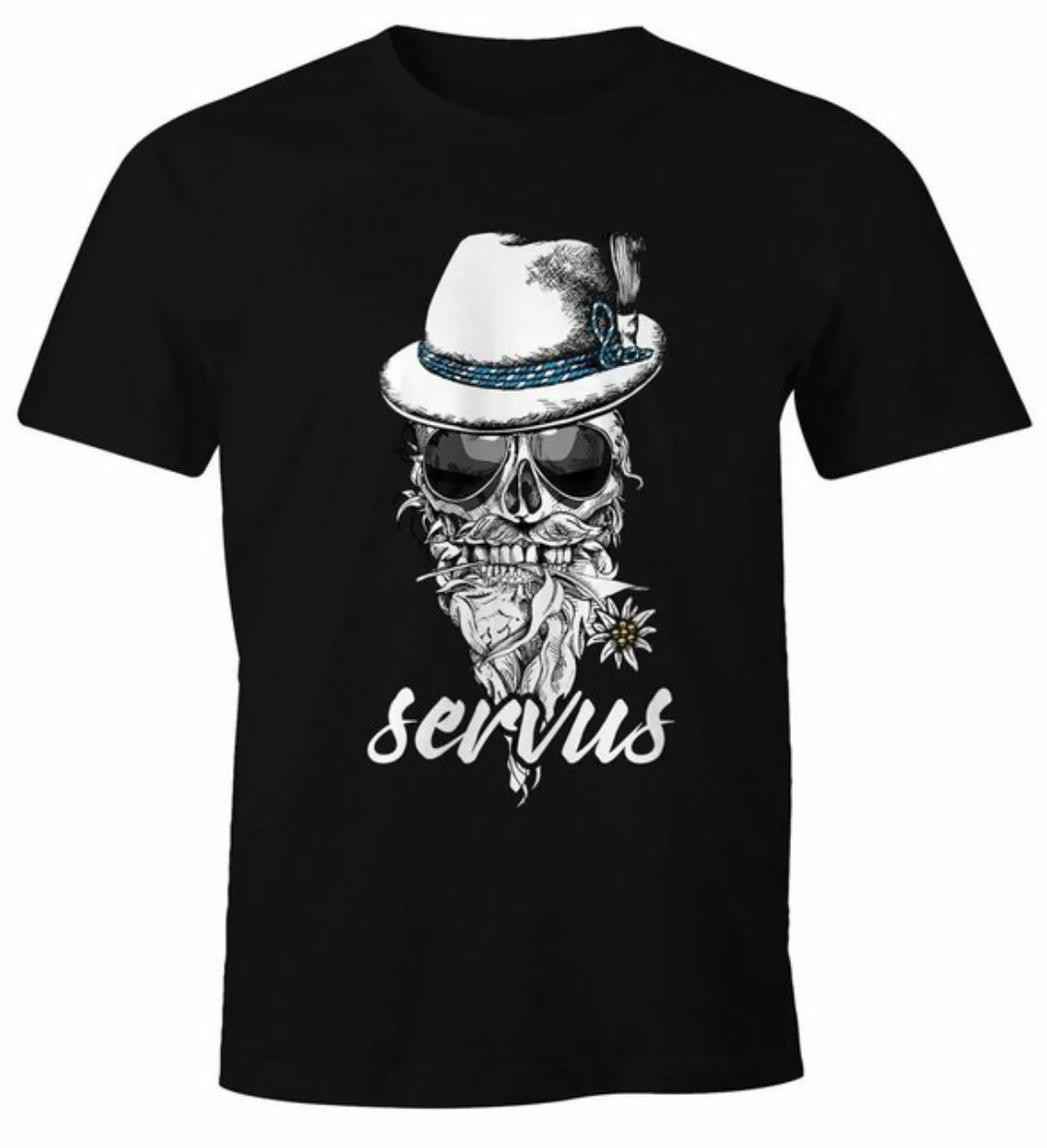 MoonWorks Print-Shirt Herren T-Shirt Totenkopf Filzhut Bayern Skull Blume s günstig online kaufen