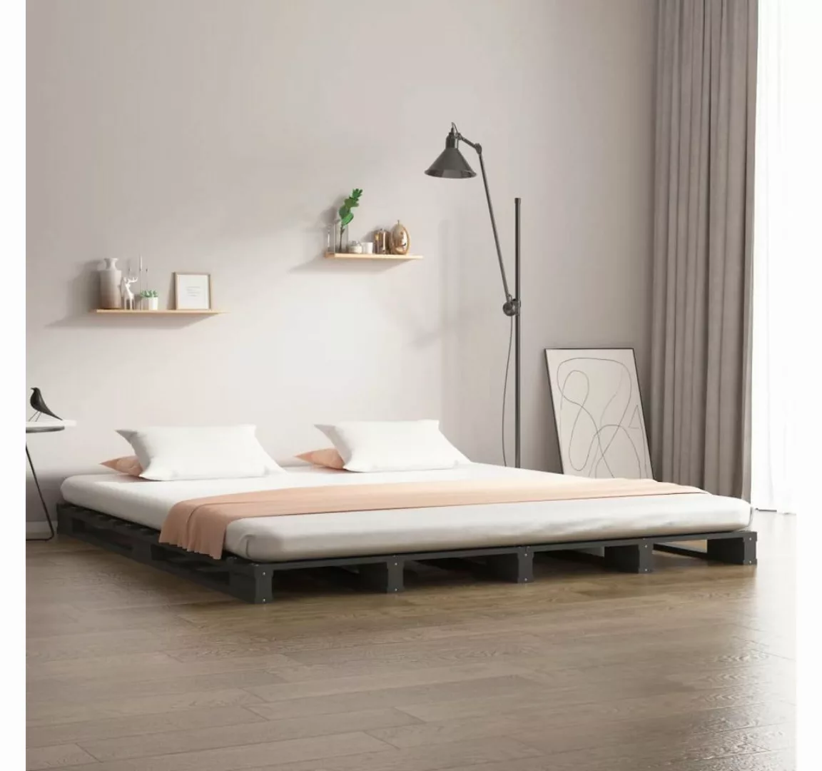 furnicato Bett Palettenbett Grau 120x190 cm Massivholz Kiefer günstig online kaufen