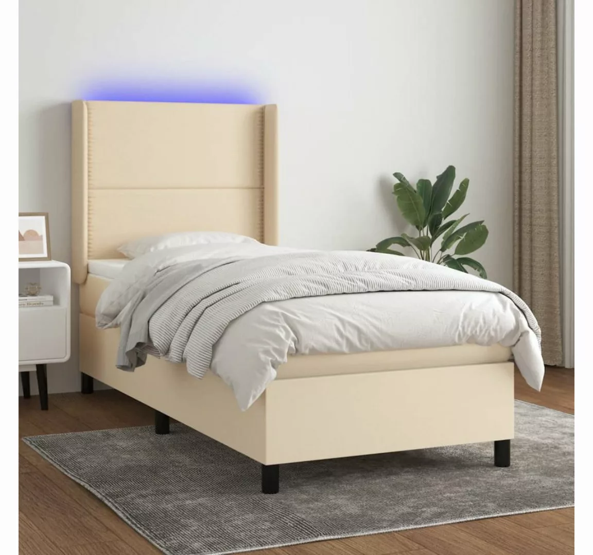 vidaXL Boxspringbett Boxspringbett mit Matratze und LED Stoff (90 x 190 cm, günstig online kaufen