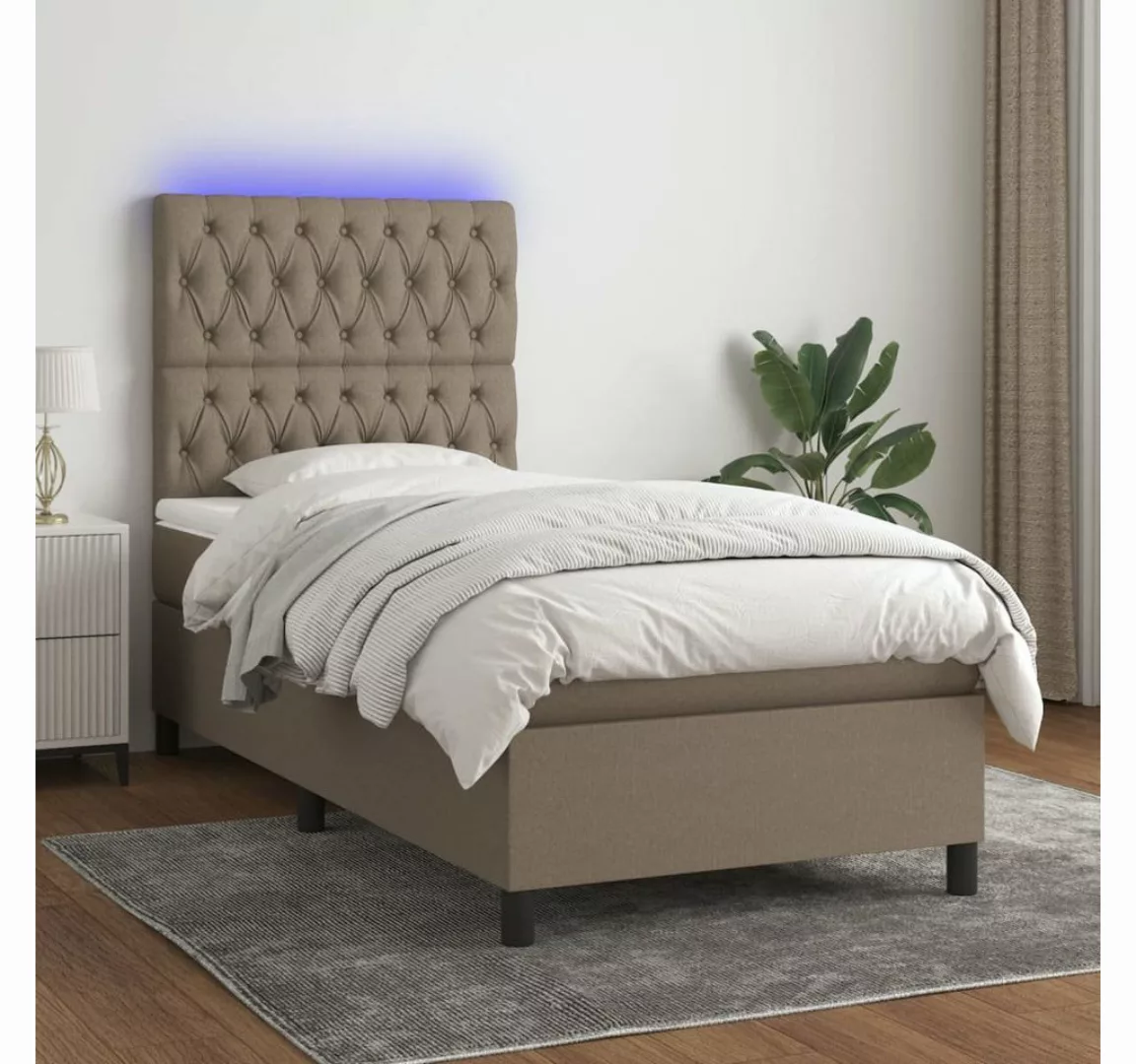 vidaXL Bett Boxspringbett mit Matratze & LED Taupe 90x200 cm Stoff günstig online kaufen