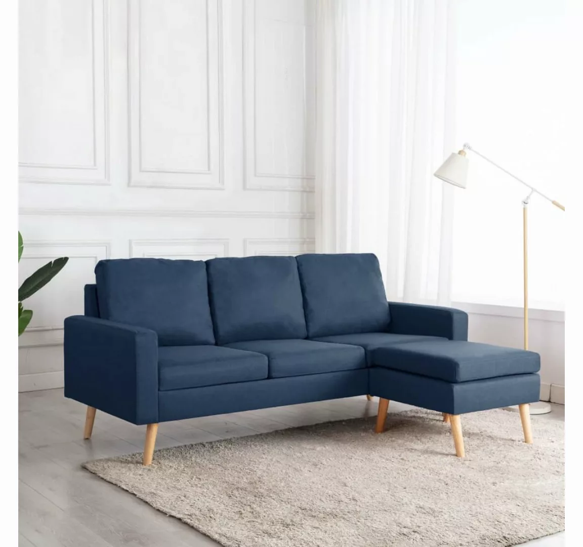 3-sitzer-sofa Mit Hocker Blau Stoff günstig online kaufen