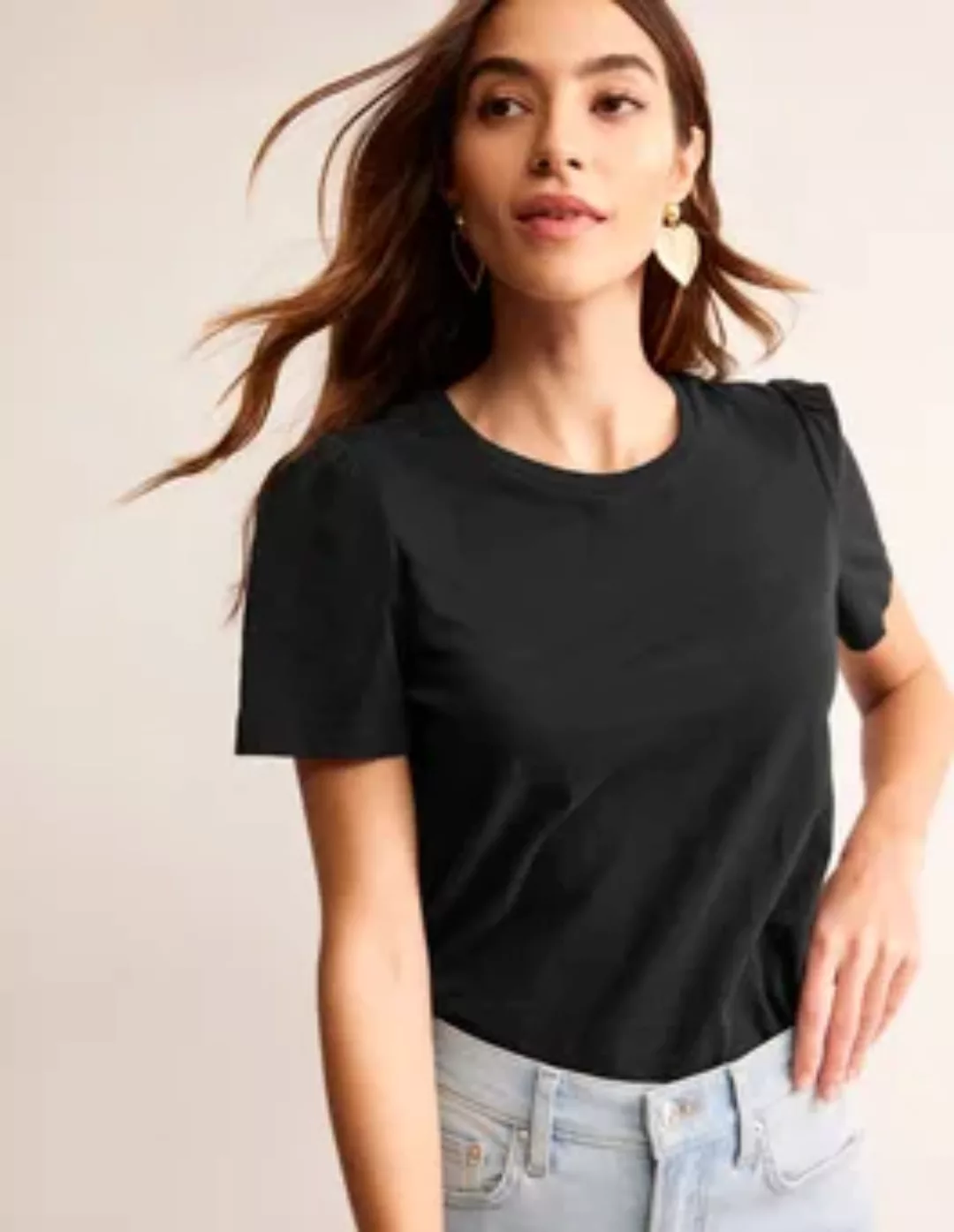 T-Shirt mit Puffärmeln aus Baumwolle Damen Boden, Schwarz günstig online kaufen