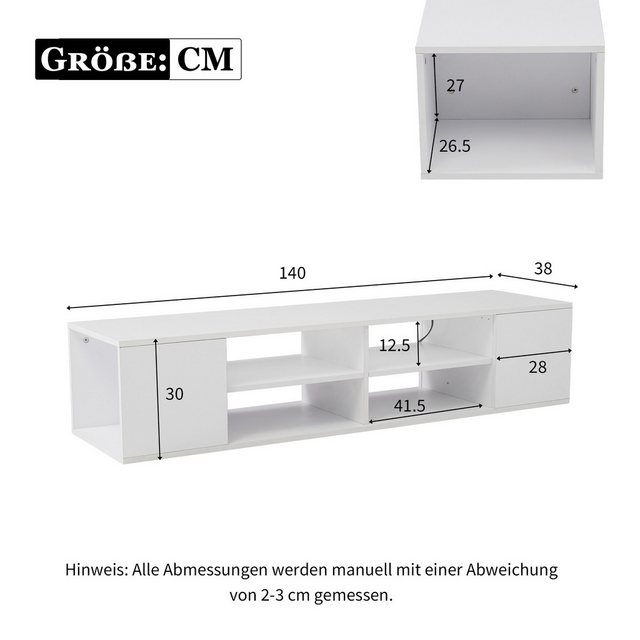 XDOVET TV-Schrank Vielseitiger 140cm Großer Weiß TV lowboard mit LED-Beleuc günstig online kaufen