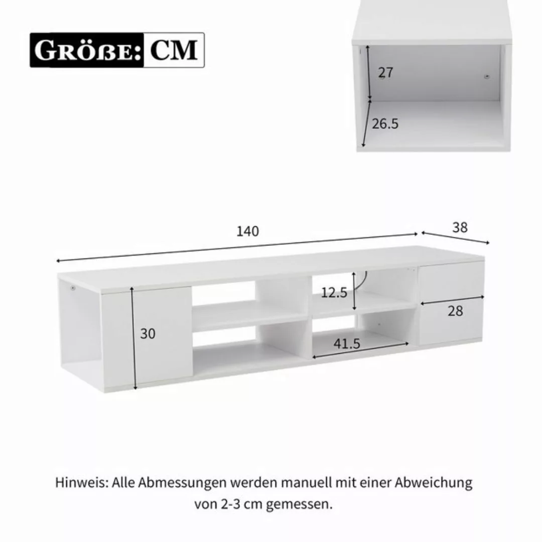 HAUSS SPLOE TV-Schrank 140 cm mit LED-Beleuchtung, stehend und hängend TV l günstig online kaufen