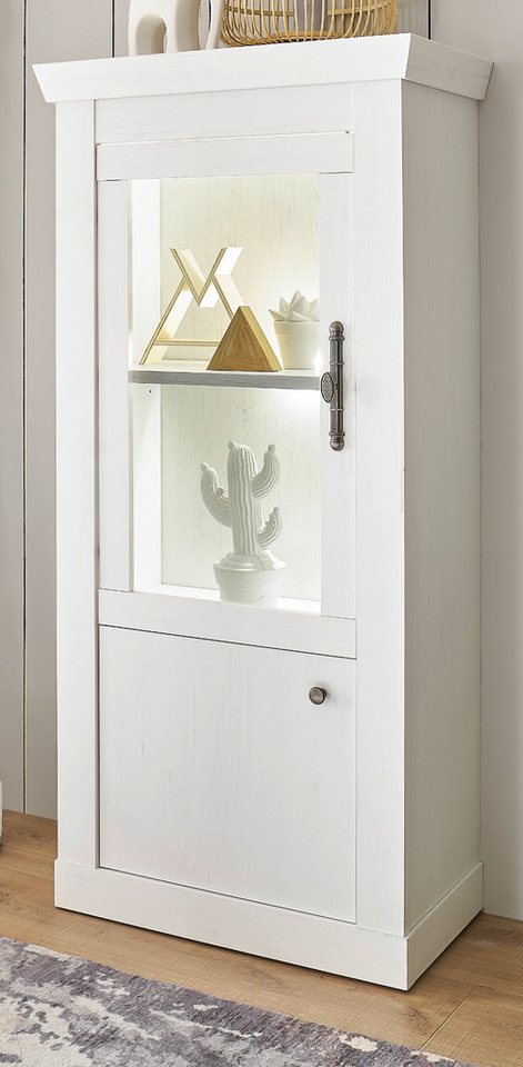 Furn.Design Standvitrine Fiastra (Vitrine in Pinie weiß Dekor, 70 x 146 cm) günstig online kaufen