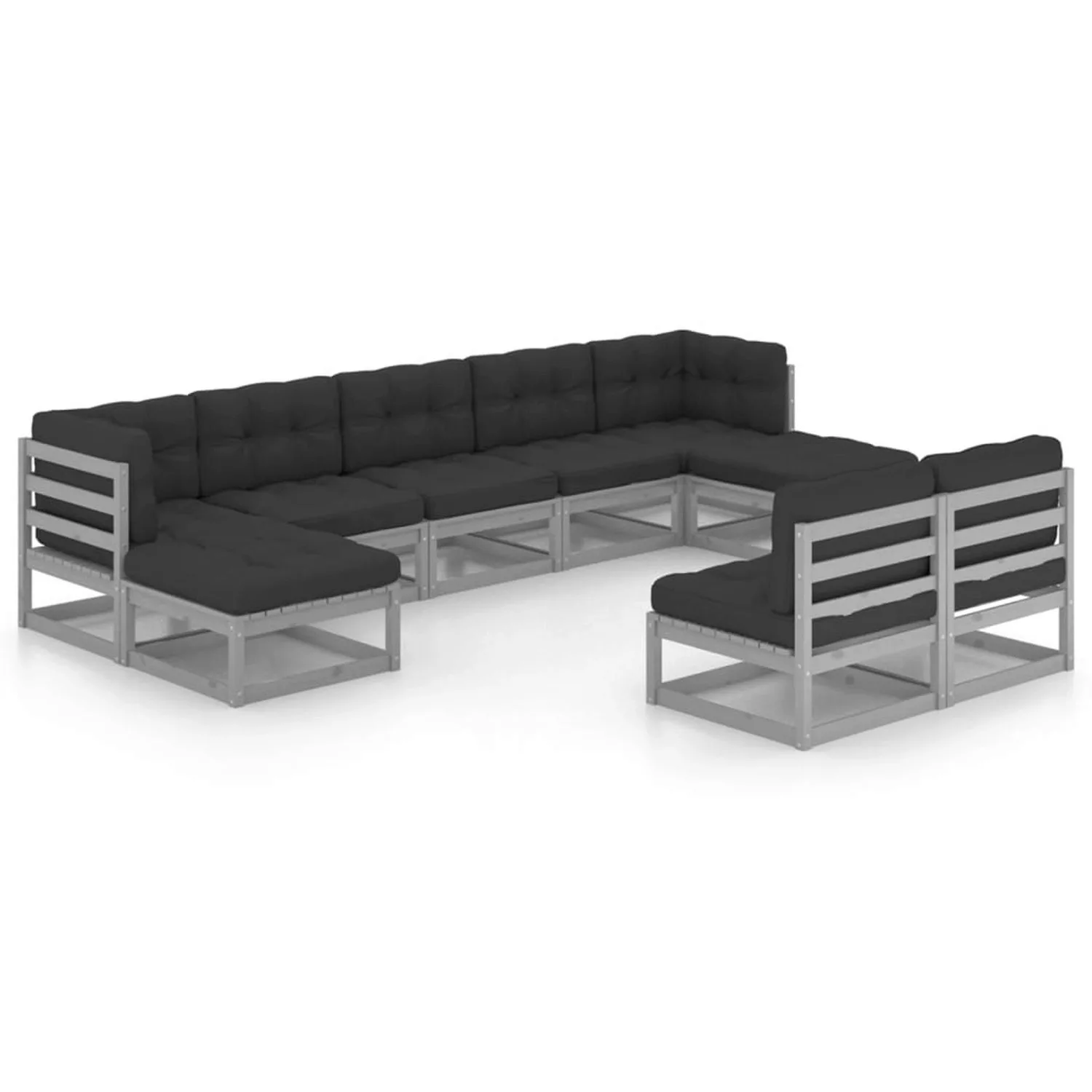 9-tlg. Garten-lounge-set Mit Kissen Grau Kiefer Massivholz günstig online kaufen