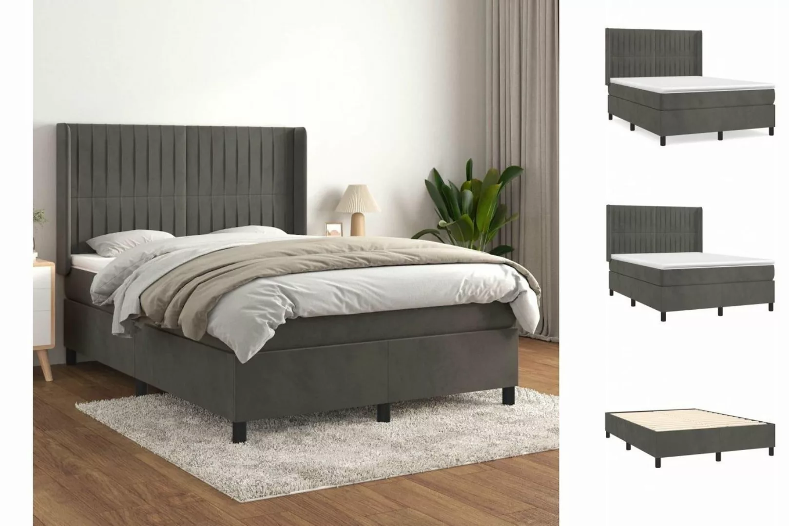 vidaXL Bettgestell Boxspringbett mit Matratze Dunkelgrau 140x190 cm Samt Be günstig online kaufen