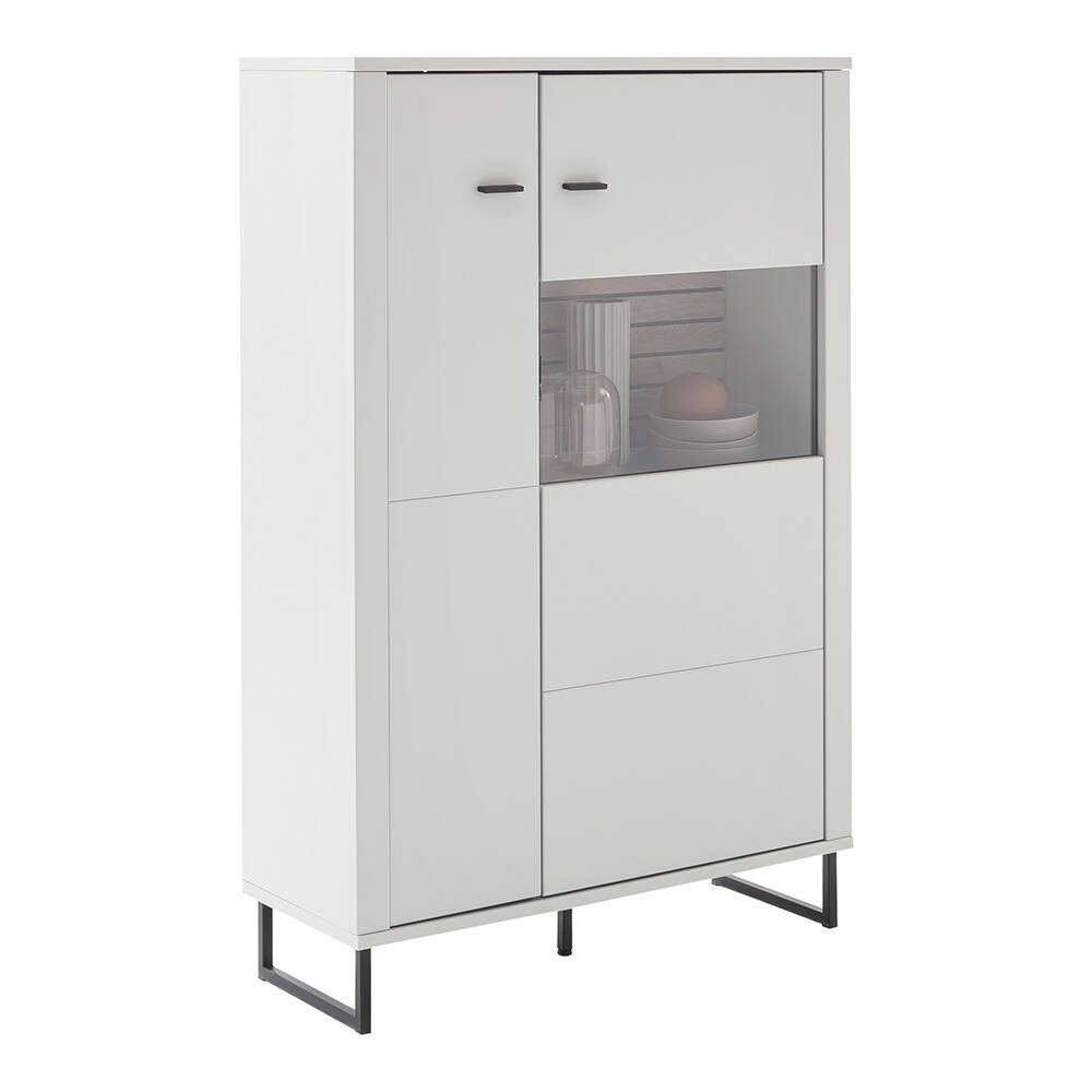 Highboard, weiß mit Eiche-Lamellen, LAUREANA-05 günstig online kaufen