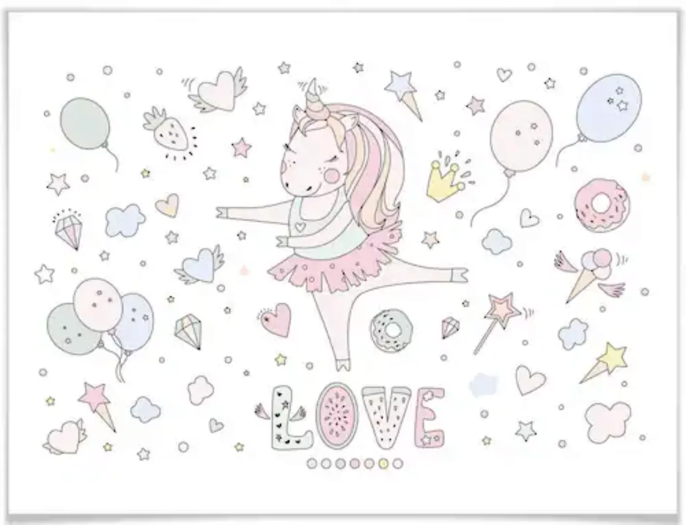 Wall-Art Poster »Ballerina Einhorn Kinder Party«, Kinder, (1 St.), Poster o günstig online kaufen