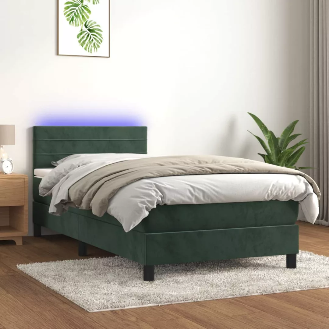 vidaXL Bettgestell Boxspringbett mit Matratze LED Dunkelgrün 100x200 cm Sam günstig online kaufen