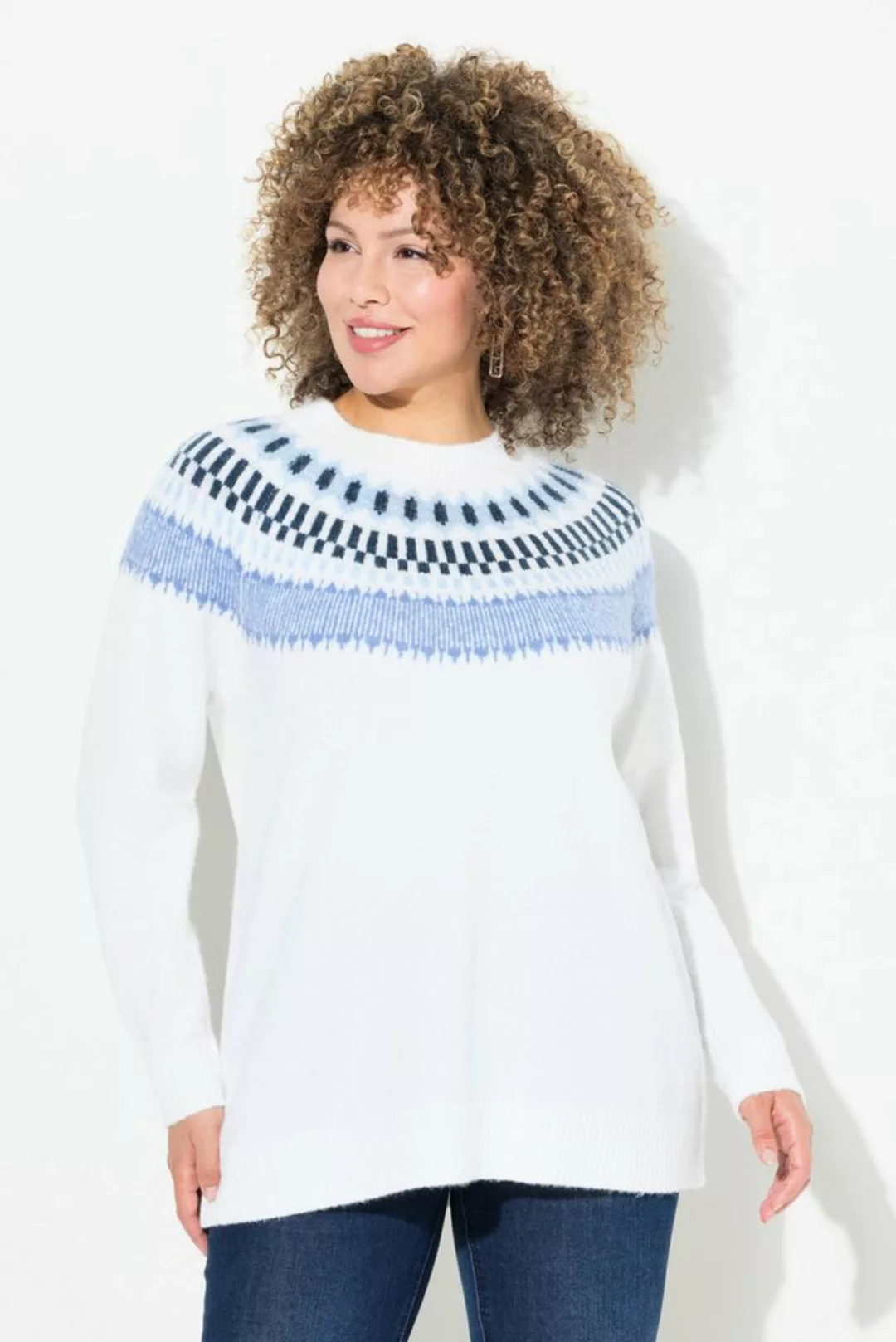 Ulla Popken Strickpullover Norweger-Pullover Rundhals Langarm günstig online kaufen