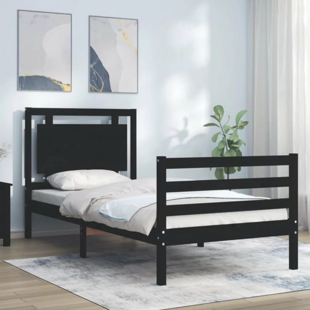 vidaXL Bett Massivholzbett mit Kopfteil Schwarz 90x200 cm günstig online kaufen