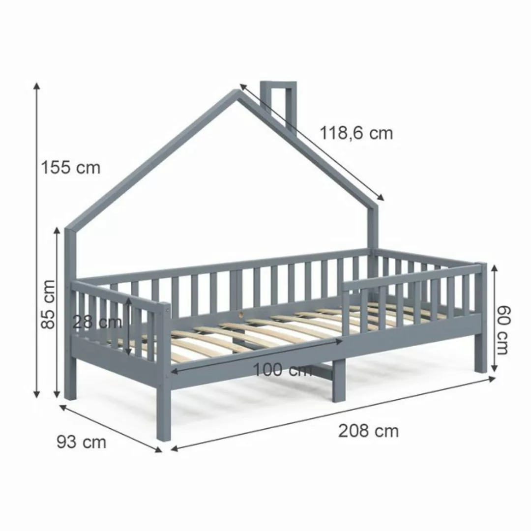 VitaliSpa® Hausbett Kinderbett Spielbett Noemi 90x200cm Anthrazit Rausfalls günstig online kaufen
