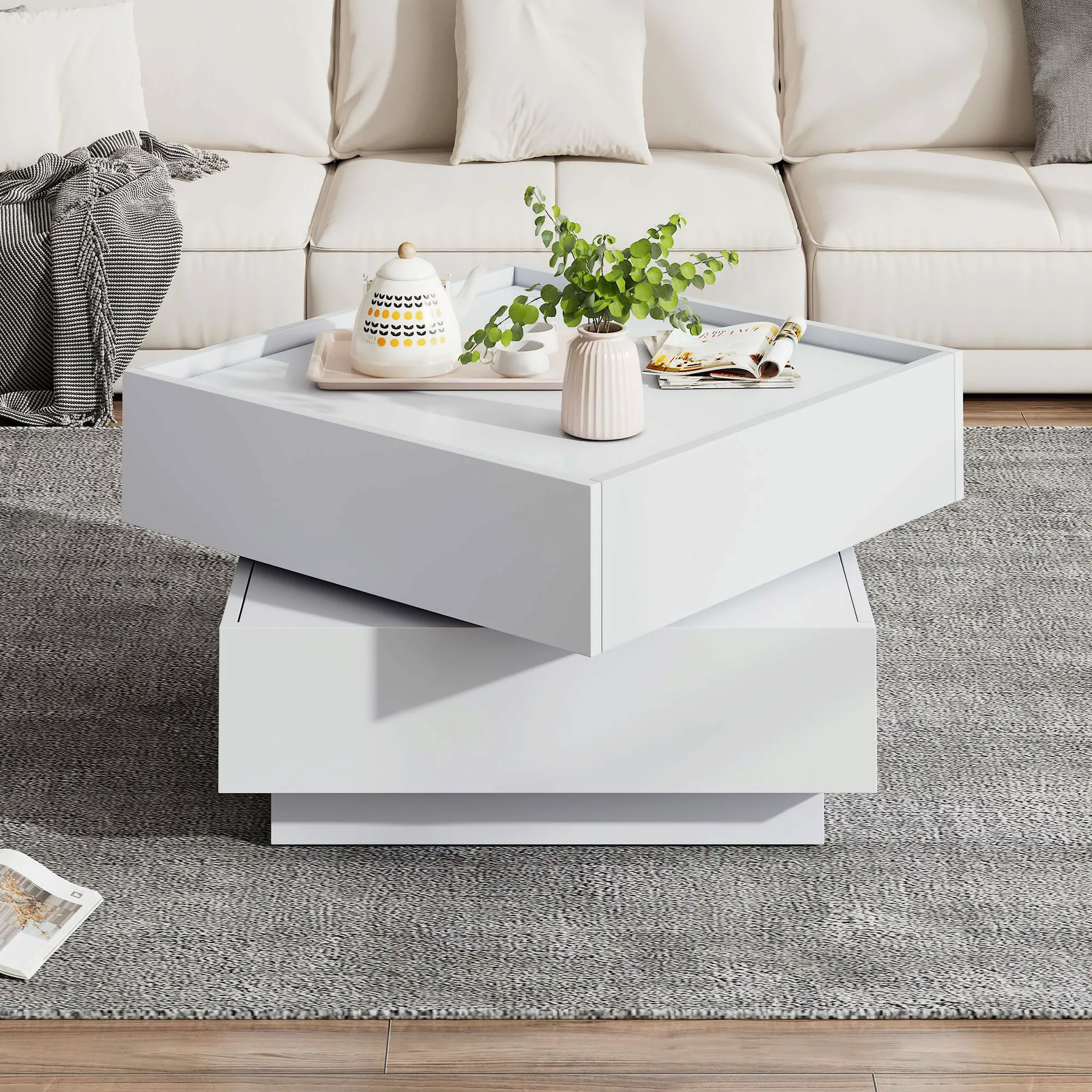 Merax Couchtisch mit drehbarer Tischplatte (60x60x38 günstig online kaufen