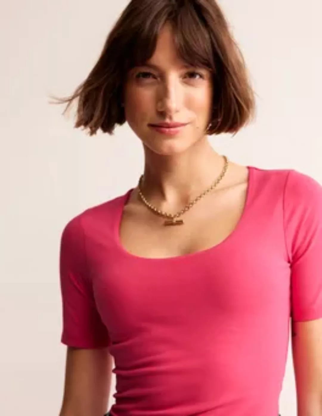 Doppellagiges T-Shirt mit tiefem Rundhalsausschnitt Damen Boden, Rosa neu g günstig online kaufen