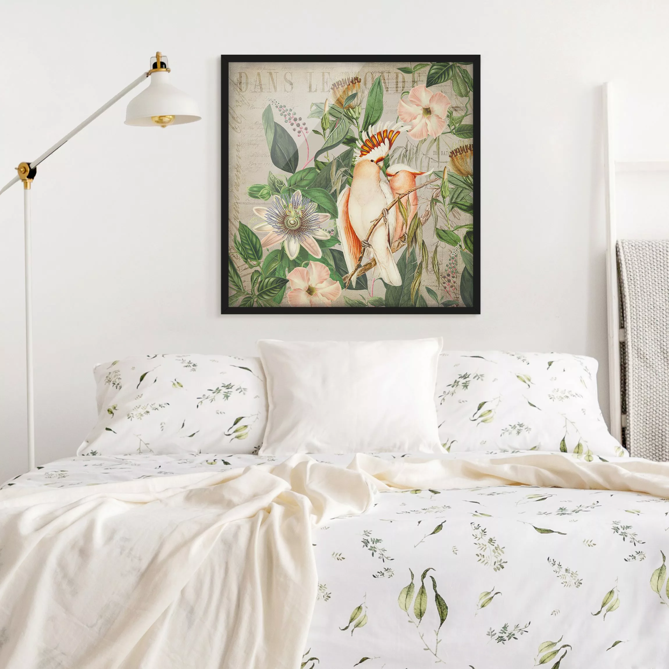 Bild mit Rahmen Tiere - Quadrat Colonial Style Collage - Rosa Kakadu günstig online kaufen
