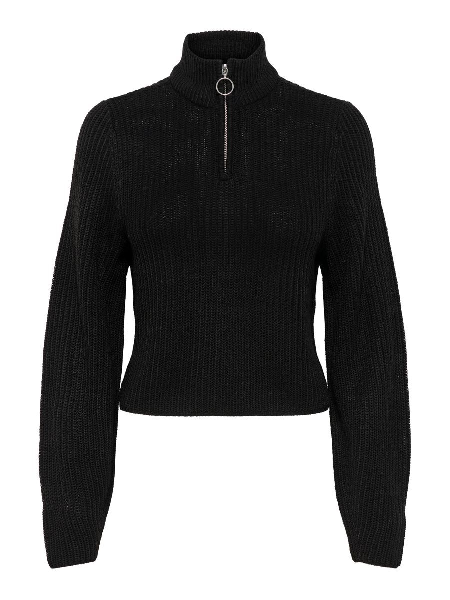 ONLY Reißverschluss Strickpullover Damen Schwarz günstig online kaufen