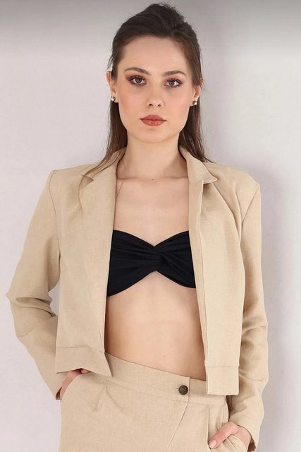 fashionshowcase Sommerjacke Damen Crop Blazer in Leinenoptik Offener Schnit günstig online kaufen
