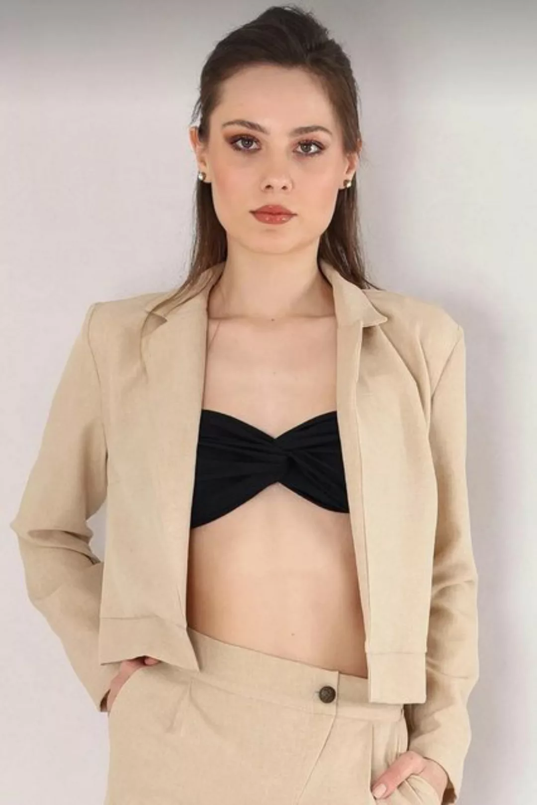 fashionshowcase Sommerjacke Damen Crop Blazer Leinenoptik Offener Schnitt C günstig online kaufen