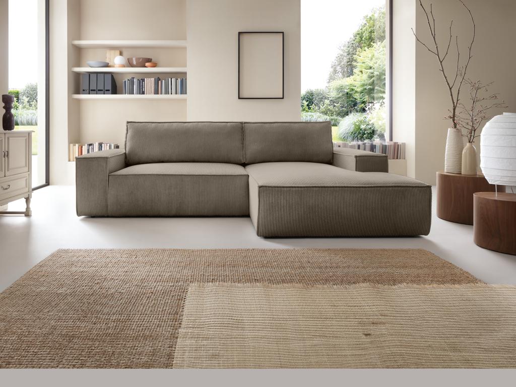 Ecksofa mit Schlaffunktion - Ecke rechts - Cord - Taupe - AMELIA günstig online kaufen