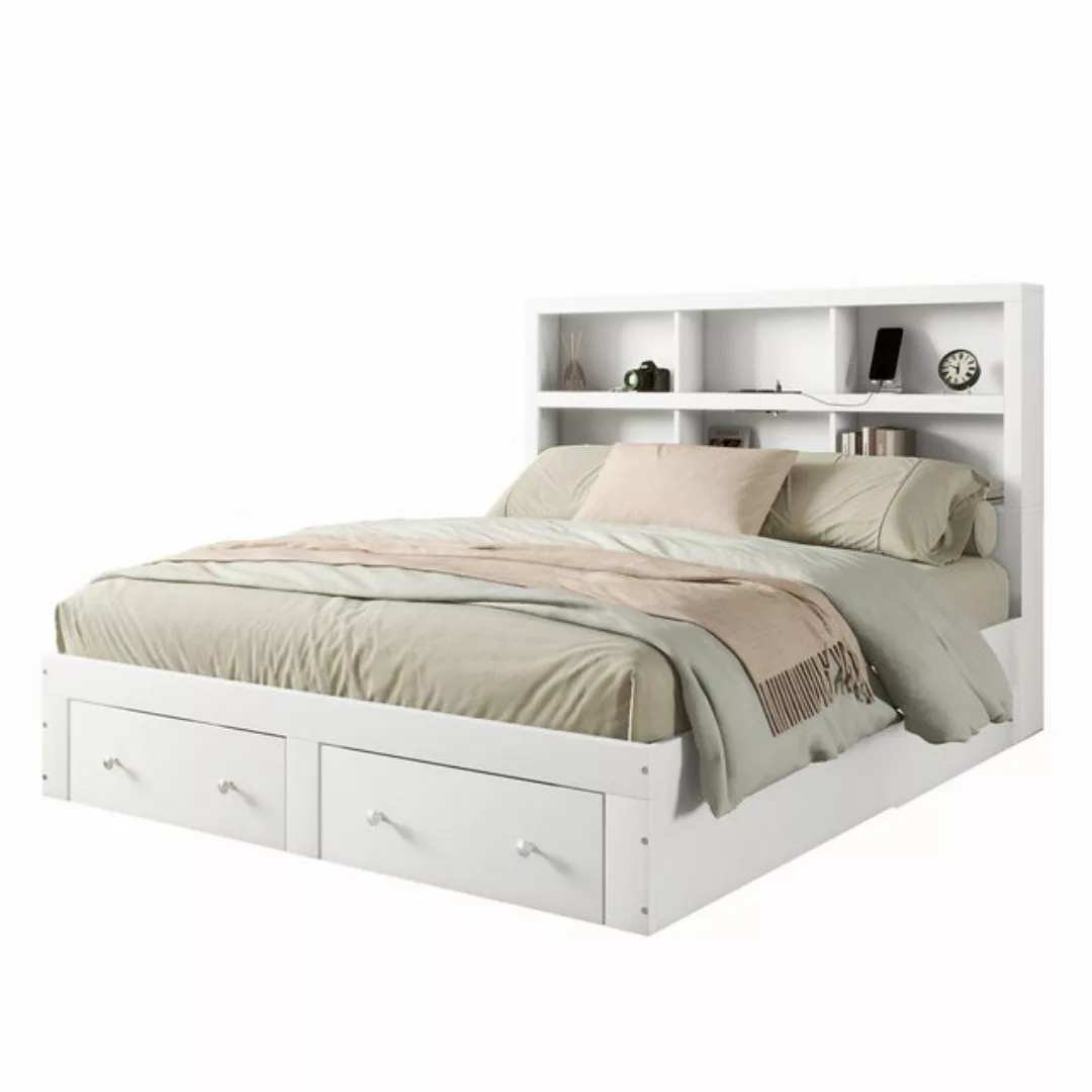 OKWISH Bett Doppelbett, Kingsize-Plattformbett, Holzbett, Lagerungsbett (Ko günstig online kaufen