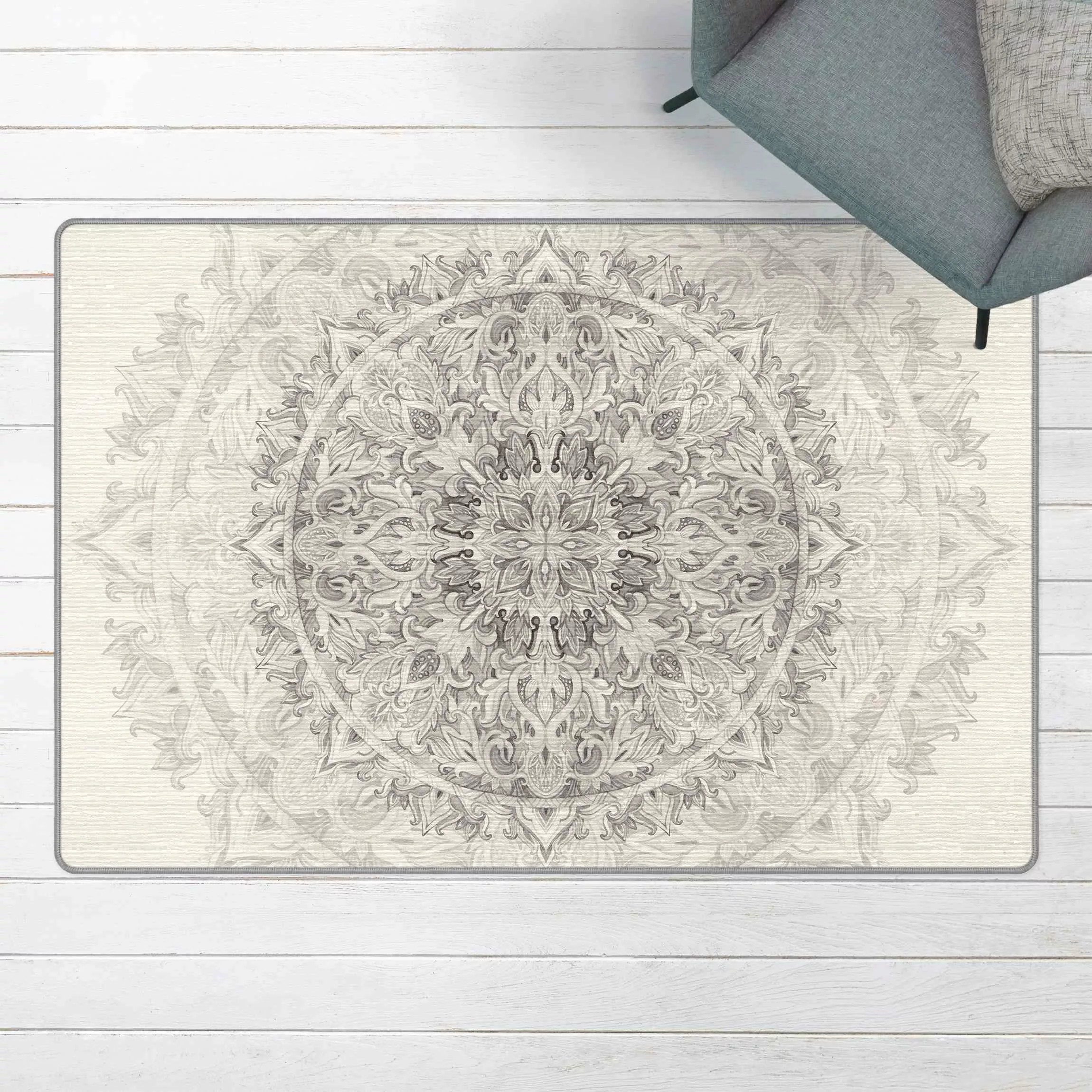 Teppich Mandala Aquarell Ornament Muster Schwarz-Weiß günstig online kaufen