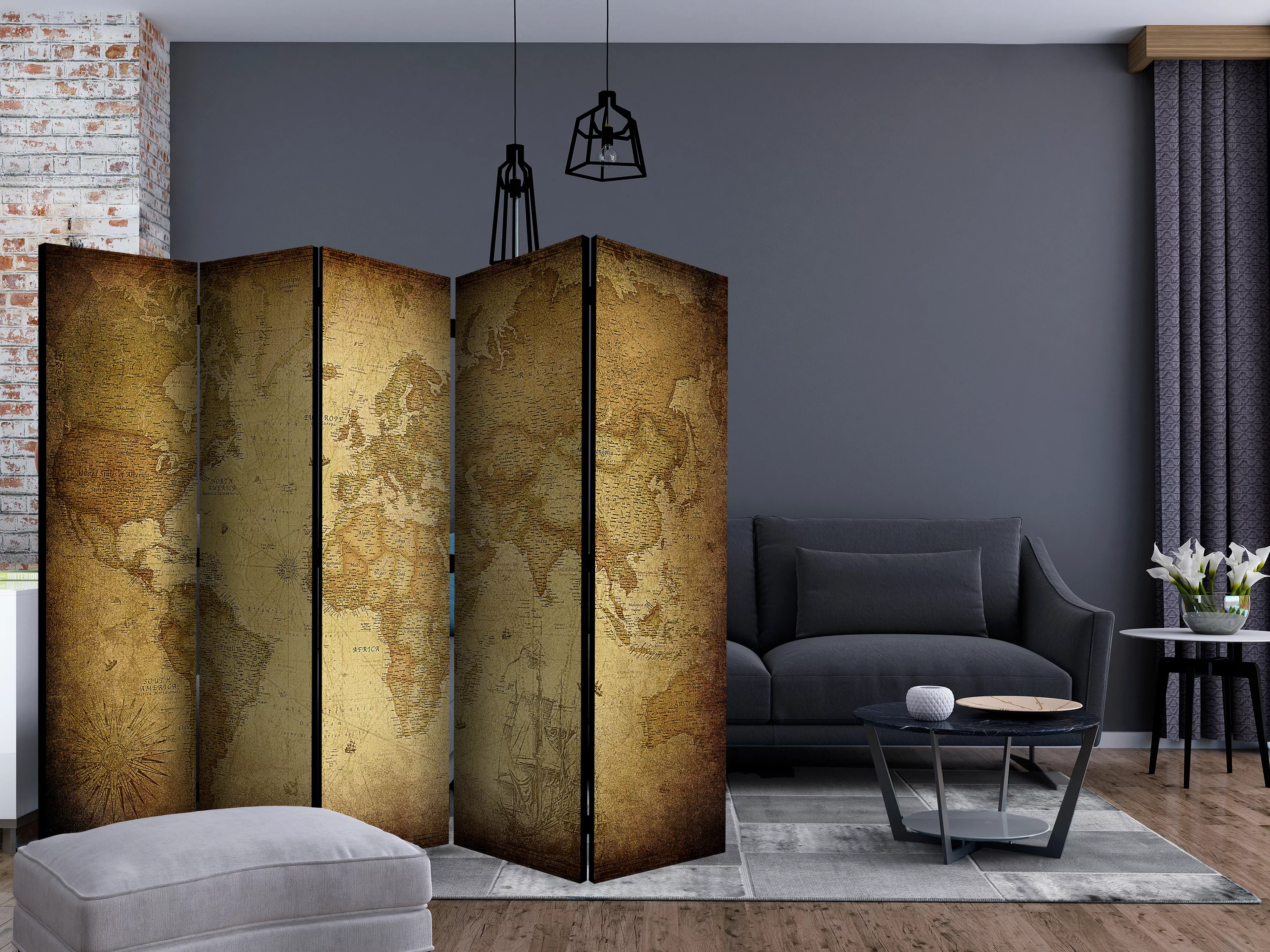 5-teiliges Paravent - Old Map Ii [room Dividers] günstig online kaufen